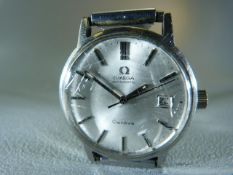 A Gents stainless steel Omega Geneve automatic centre seconds wristwatch, silvered dial with baton