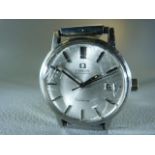 A Gents stainless steel Omega Geneve automatic centre seconds wristwatch, silvered dial with baton