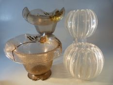 Stevens and Williams glassware - pair of Late 19th Century clear ribbed glass posie vases Rd