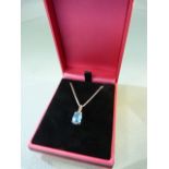18ct white gold cushion cut aquamarine and diamond drop pendant necklace