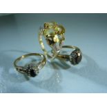 Three 9ct ladies rings set with various stones (total weight approx 8.3g)