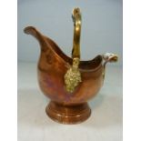Copper and brass coal scuttle with delft ceramic handles