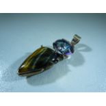 Pendant with mystic topaz and tigers eye