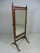 Edwardian Cheval mirror with inlay to border and finished with acorn knops