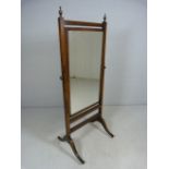 Edwardian Cheval mirror with inlay to border and finished with acorn knops