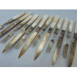 Six piece setting of hallmarked silver banded and mother of Pearl handled fruit knives and Forks