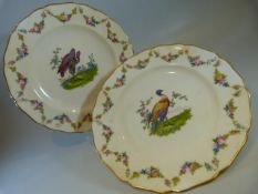 Mintons - Pair of French cabinet plates decorated with floral trails and central panels depicting