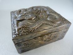 Unusual Chinese trinket box embossed with dragons markings to base. Photos attached