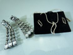 Sterling silver earring and necklace set along with a pair of paste earrings