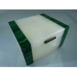 Malachite inlaid box with hallmarked silver hinges