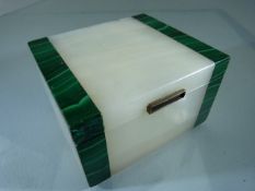 Malachite inlaid box with hallmarked silver hinges