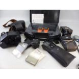 Fujica camera and all the accessories along with a set of walkie talkies and various other cameras