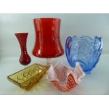Selection of glassware to include Chance 70's handkerchief vase, and some Art Deco glassware etc