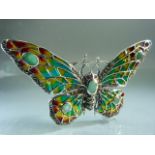 Silver (925) and plique a jour butterfly brooch