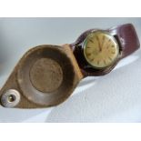 Vintage BALTIC Swiss made 15 Rubis watch on leather strap with leather face cover, the gold face