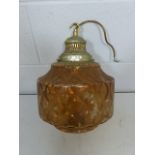 Art Deco peach hanging lamp with metal fittings