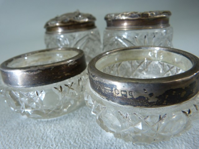 Four hallmarked silver topped and banded dressing table jars - Image 2 of 4