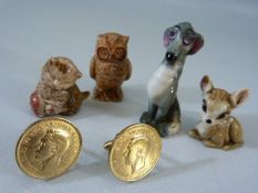 Four Wade whimsies to include 'Tramp' and 'Bambi' and two halfpenny cufflinks