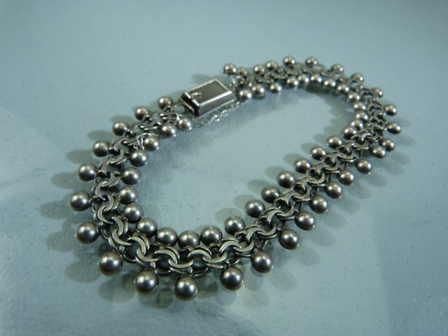 Foreign hallmarked silver ball and chain link bracelet - poss scottish. Along with a pair of - Image 5 of 7