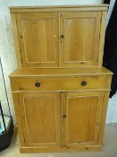 Antique pine dresser with small cupboard over