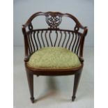Antique mahogany Art nouveau Tub/Elbow chair. Galleried back with 's' shaped splats with above a