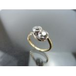 18ct Gold and 18ct Platinum Two Stone diamond ring of Old Brilliant cut diamonds approx 0.75ct