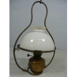 Brass hanging oil lamp with shade