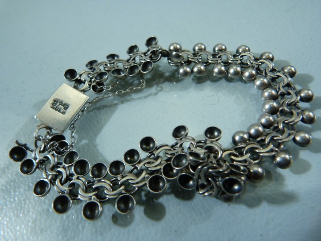 Foreign hallmarked silver ball and chain link bracelet - poss scottish. Along with a pair of - Image 7 of 7