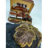 Cased Vanity travel set and a 1930's beadwork clutch bag