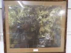 Andrew Wyeth print of Leaves under Ice. Mounted in a Birds eye maple Veneer frame and glazed.