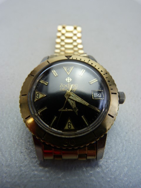 Zodiac Seawolf Automatic black dial mens watch with gold bezel - Image 2 of 8