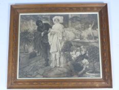 Lithograph depicting a classical scene in black and white