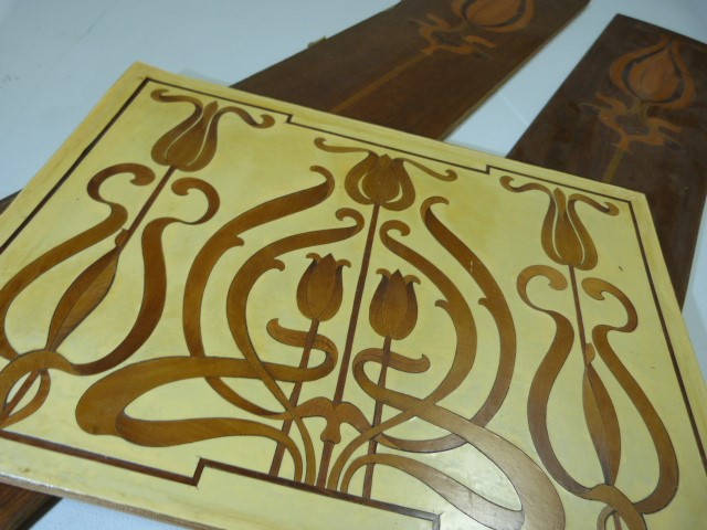 Three Art Nouveau inlaid wooden panels - Image 6 of 6