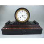 Impressive late 19th Century french Black slate and marble mantle clock. White Enamel face with