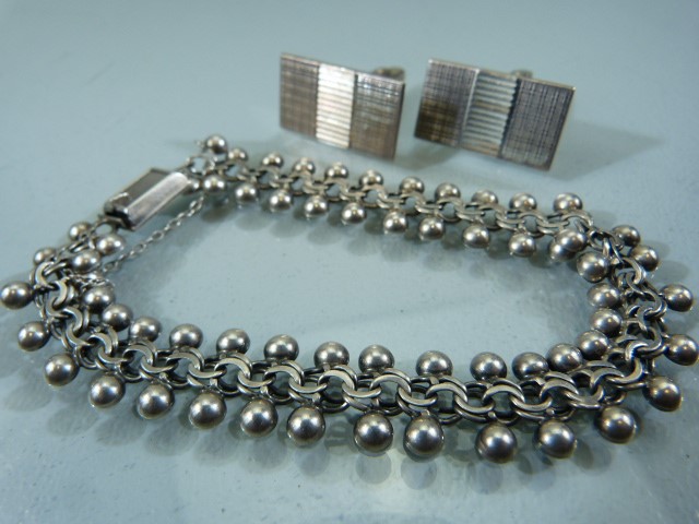 Foreign hallmarked silver ball and chain link bracelet - poss scottish. Along with a pair of - Image 2 of 7