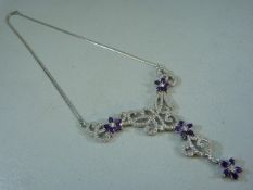 A Silver CZ & Belle Epoque Necklace set with Amethysts