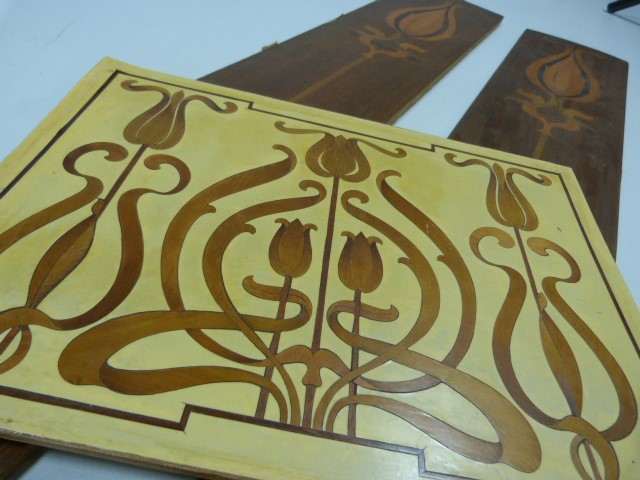 Three Art Nouveau inlaid wooden panels - Image 5 of 6