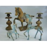Selection of metalwares - to include an Oriental Tang Horse on plinth and two other Tang style