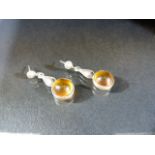 925 Amber set drop earrings Marked WK to back