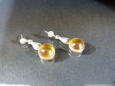 925 Amber set drop earrings Marked WK to back