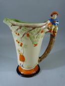 Art Deco Myott and Sons Fruit picker jug, the handle formed of a boy sat on a branch
