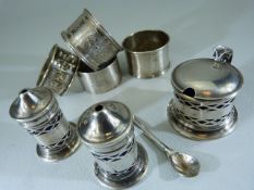 Hallmarked silver napkin rings x 3 along with one other and three other pots
