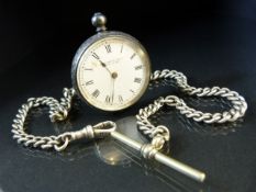 Hallmarked silver (935) pocket watch marked John Meyers & Co along with a silver hallmarked Albert