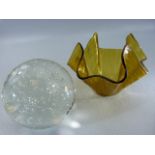 Antique glass 'bubble' paperweight and a handkerchief vase
