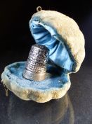 Hallmarked silver thimble in original box by James Fenton, Birmingham.