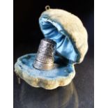 Hallmarked silver thimble in original box by James Fenton, Birmingham.