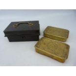 WW1 Christmas 1914 brass Tobacco tins - (1 dented to top and the other O.K) and one other tin