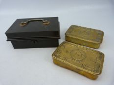 WW1 Christmas 1914 brass Tobacco tins - (1 dented to top and the other O.K) and one other tin