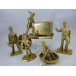 Set of brass miners figures and a brass Coracle