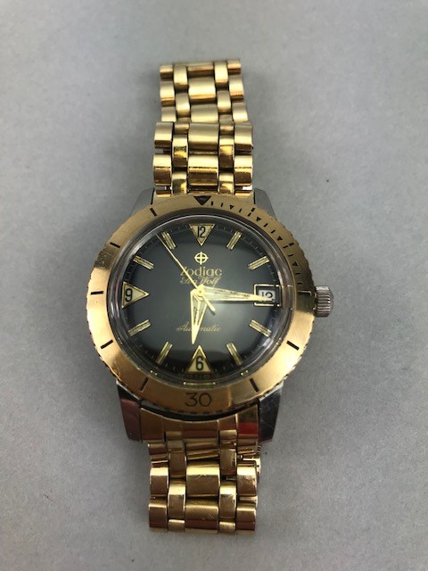 Zodiac Seawolf Automatic black dial mens watch with gold bezel - Image 5 of 8